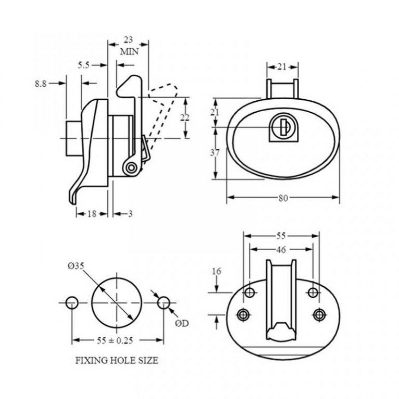 Zámek Euro-Locks F333-0001 - technický nákres