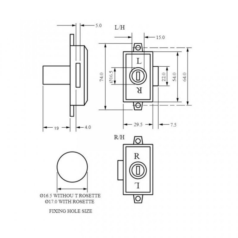 Zámek Euro-Locks 5838-0009 - technický nákres