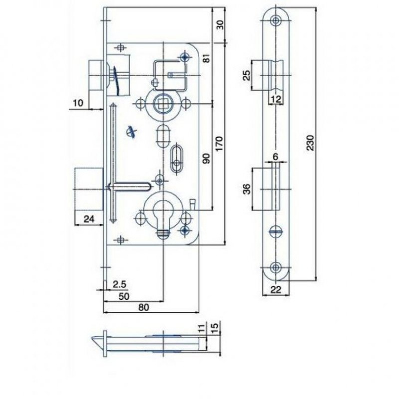 Zadlabací zámek 24026 - rozměry