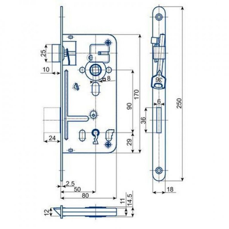 Zadlabací zámek 537C - rozměry