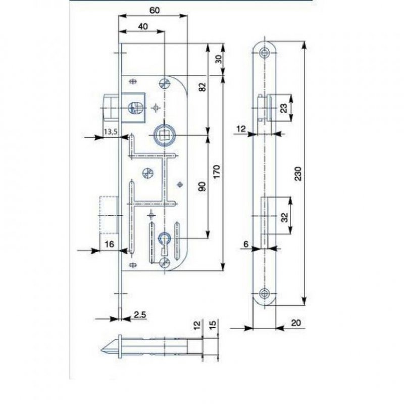 Zadlabací zámek 02-03 - rozteč