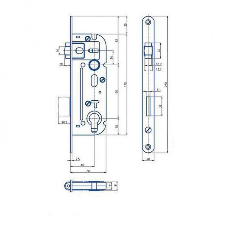 Válečkový zadlabací zámek 02-05 - rozměry