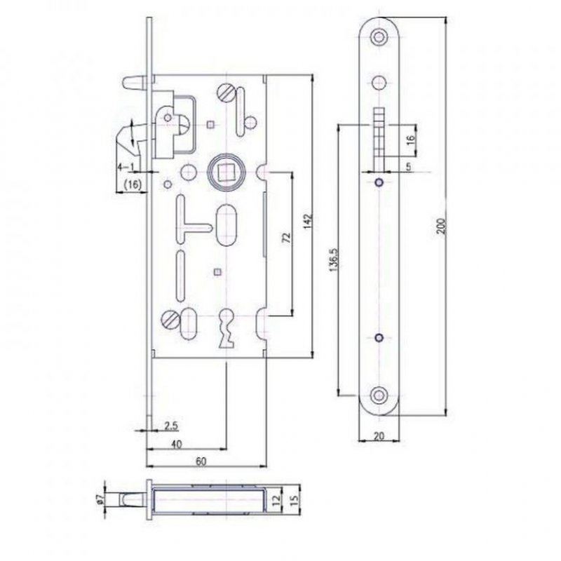 Zadlabací zámek K106 - na klíč - rozměry