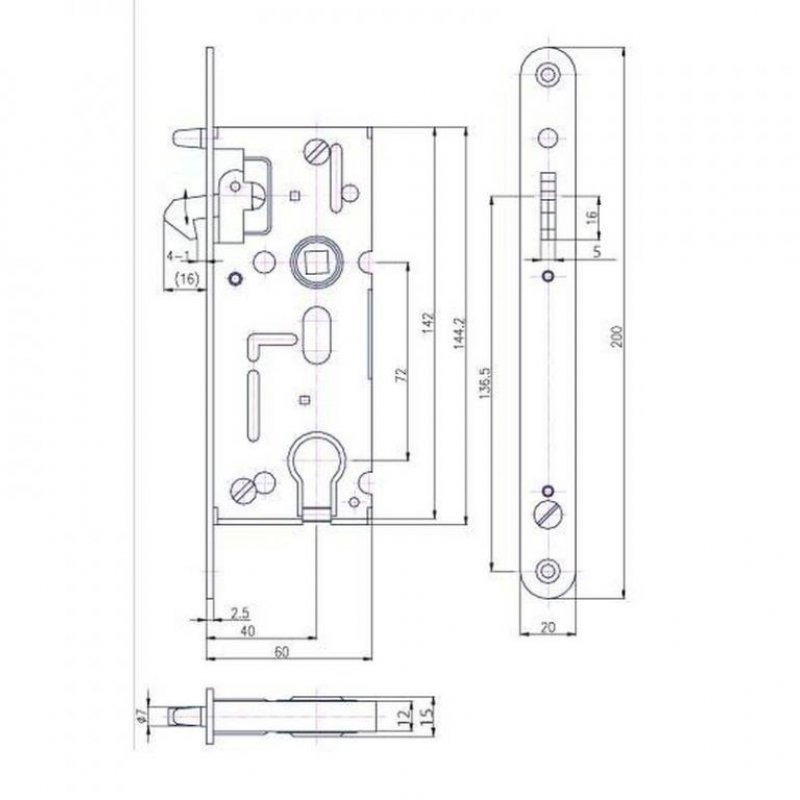 Zadlabací zámek K106A - na vložku - rozměry