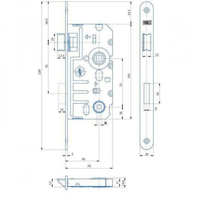 Zadlabací zámek K242 - rozměry