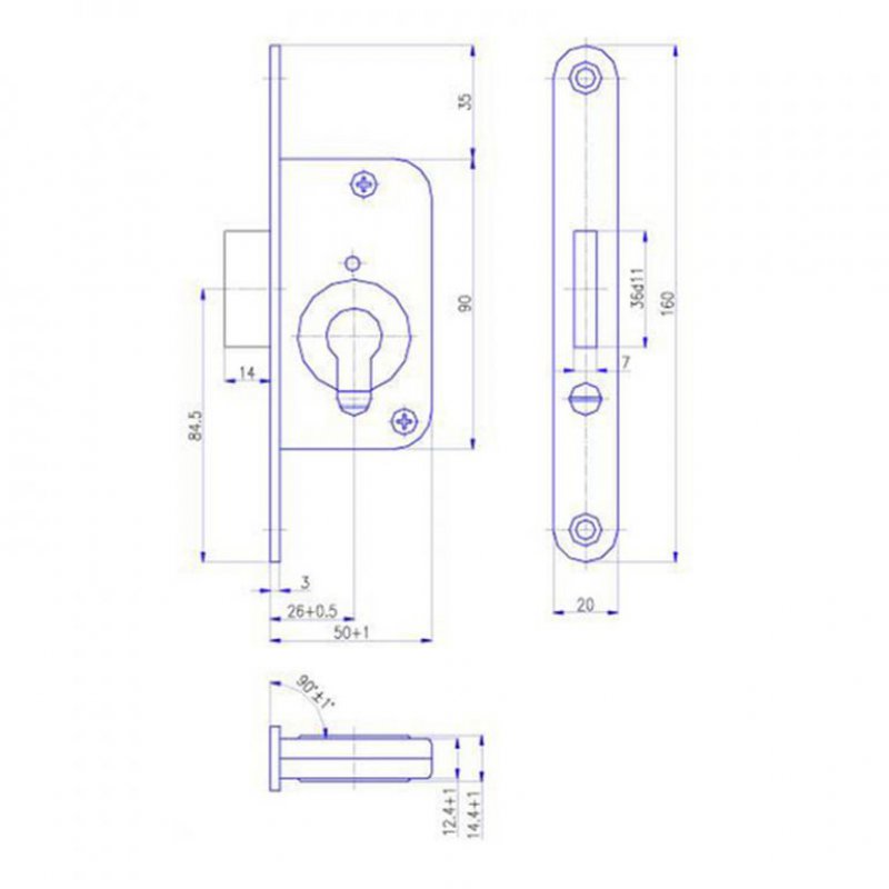 Závorový zadlabací zámek G231 - rozměry