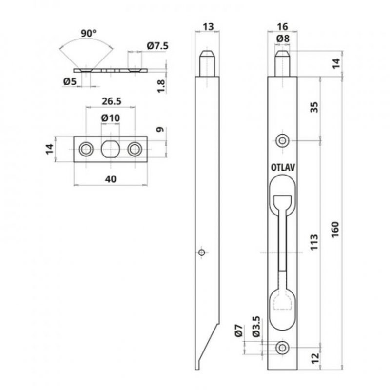 Záklopka dveří OTLAV 160 mm - rozměry