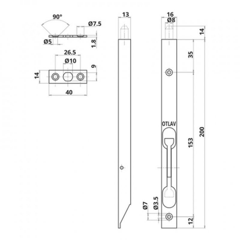 Záklopka dveří OTLAV 200 mm - rozměry
