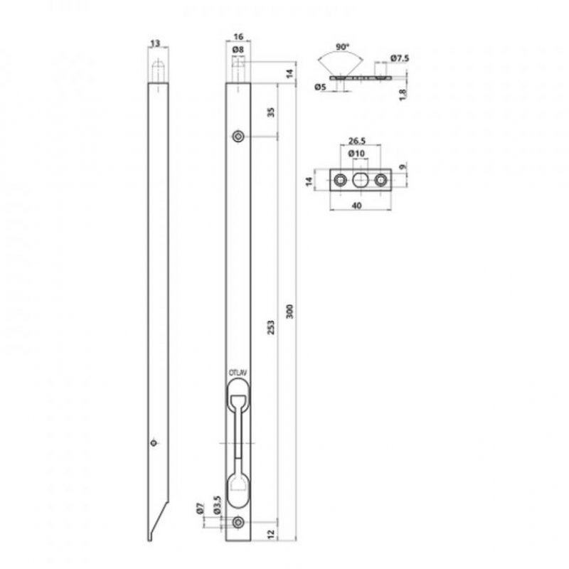 Záklopka dveří OTLAV 300 mm - rozměry