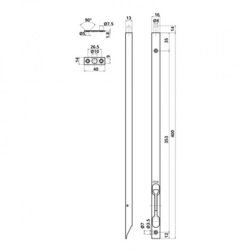 Záklopka dveří OTLAV 400 mm - rozměry