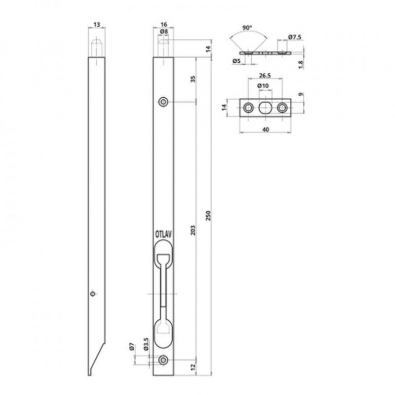Záklopka dveří OTLAV 250 mm - rozměry