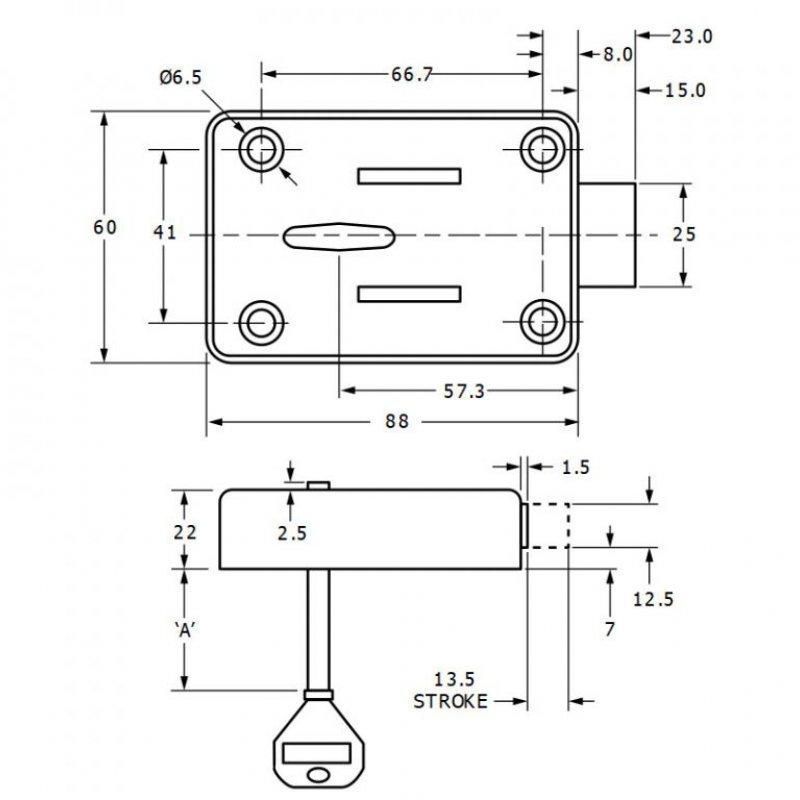 Trezorový zámek Euro-Locks 3012-0002 - technický nákres