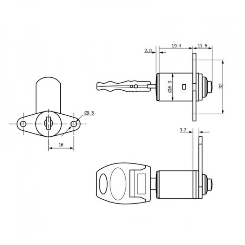 Zámek Euro-Locks 0411-0001 - technický nákres