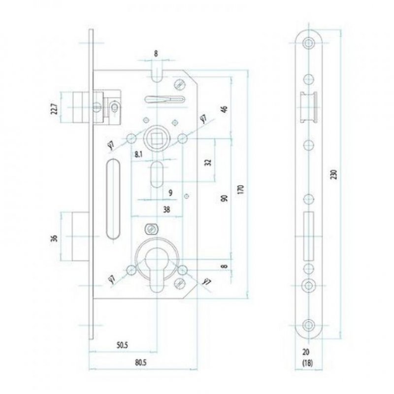 Zadlabací zámek 5140 - rozměry
