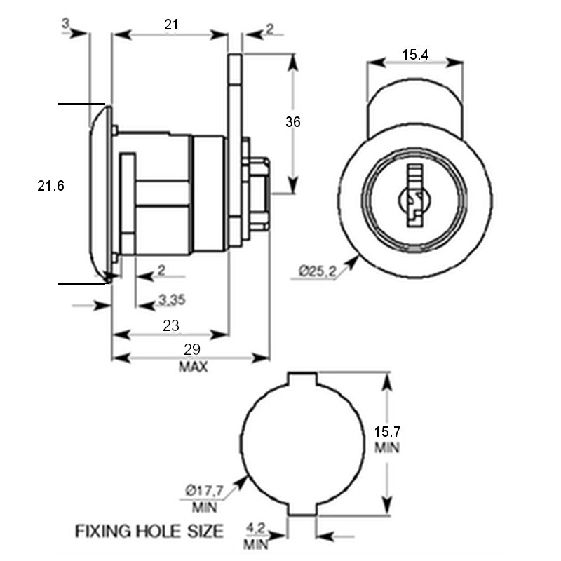 Zámek Euro-Locks 2404-0002 - rozměry