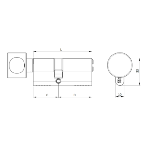 Bezpečnostní vložka ISEO F7 MULTI - vložka s knoflíkem, nákres s rozměry