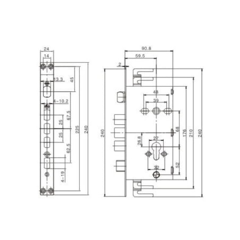 Zámek CAM 08A - rozměry