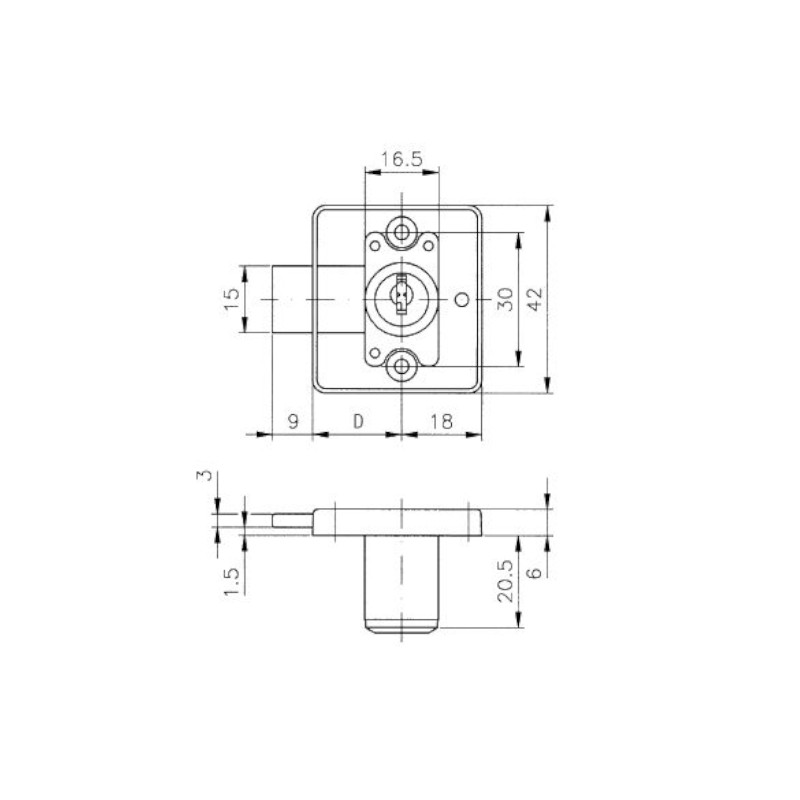 Zásuvkový zámek 1275 - rozměry