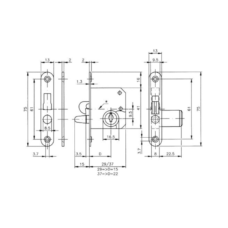 Zámek na žaluzie 762 aZ - rozměry