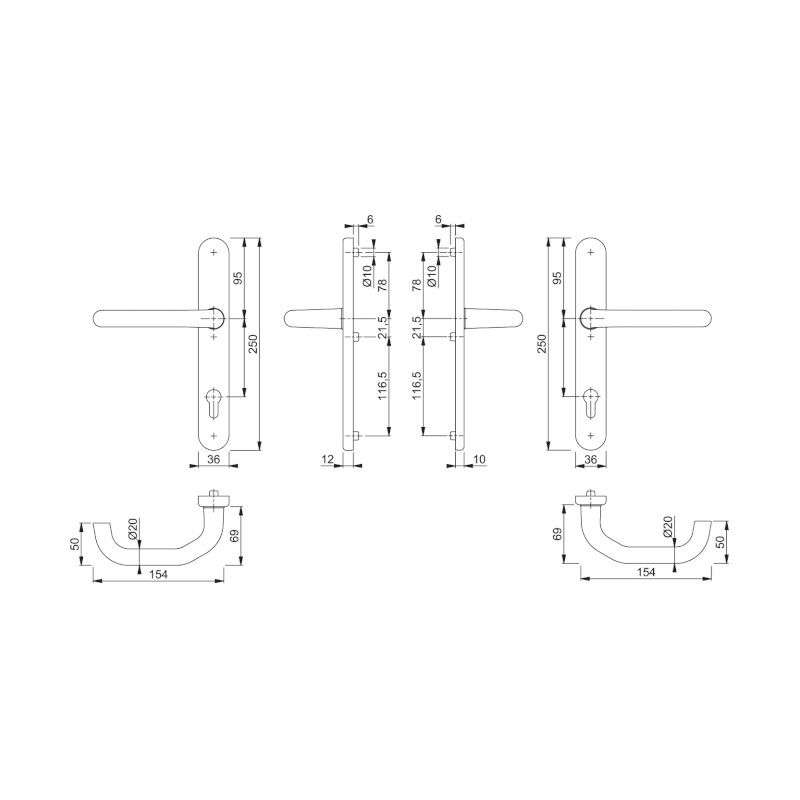 Panikové kování PARIS bez překrytu - úzké 72mm