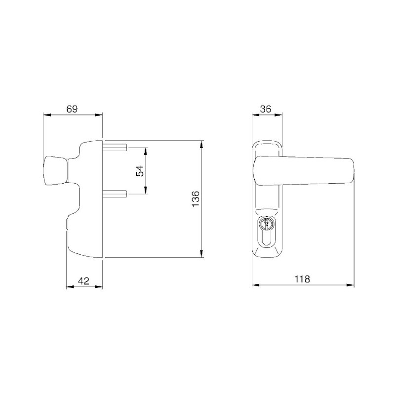 Vnější kování pro panikové zámky ISEO - klika nákres