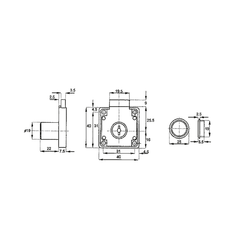 Nábytkový zámek A181/2- nákres